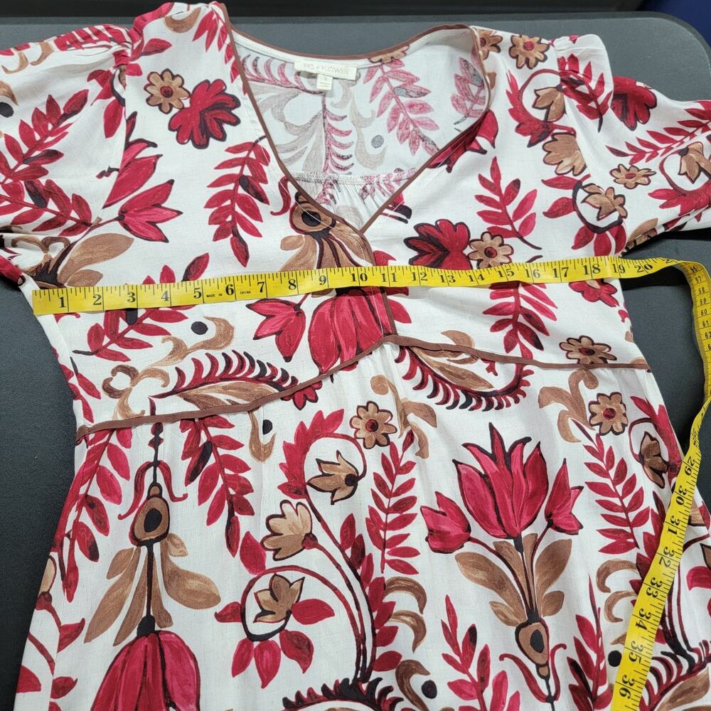 FIG + FLOWER Anthro Floral Red Paisley Tiered Midi Dress Size Small Rayon Boho - Picture 7 of 8
